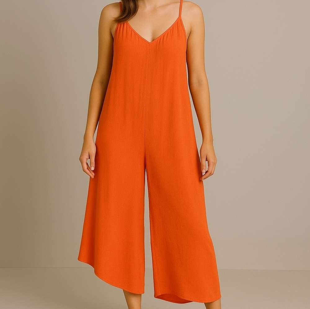 💙 Huaten & Gnowa Ultra Wide Leg Oversized Baggy Pockets Jumpsuit 100% Rayon Siz